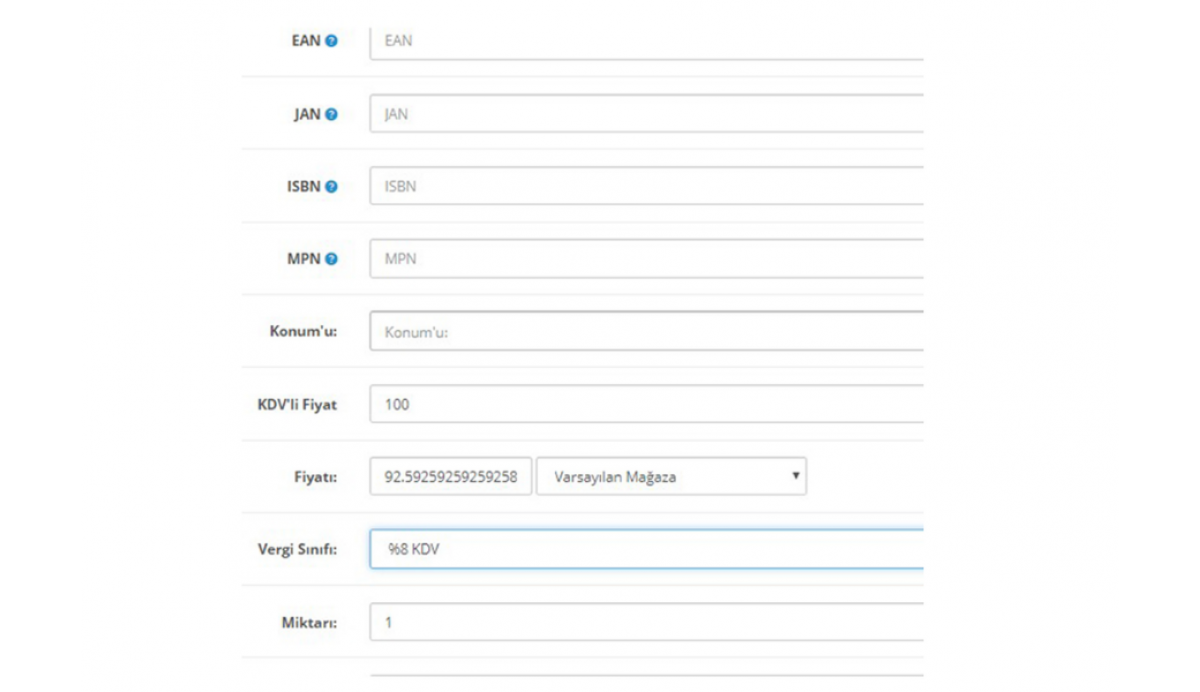 Opencart KDV Dahil Fiyat Gir Modülü